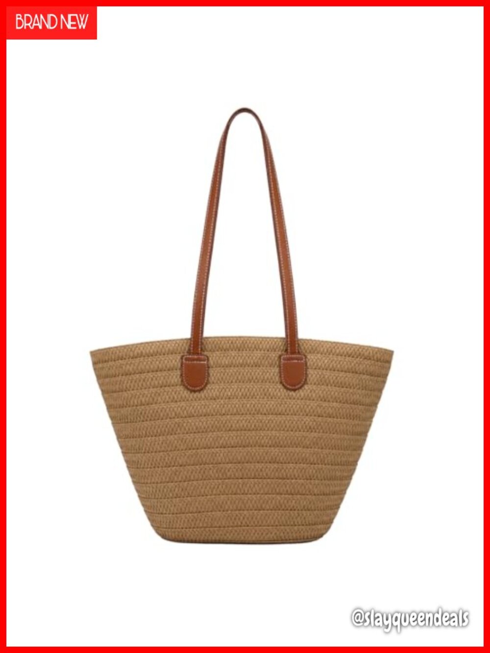 Large Woven Straw Beach Tote with Leather Shoulder Straps, Zippered Summer